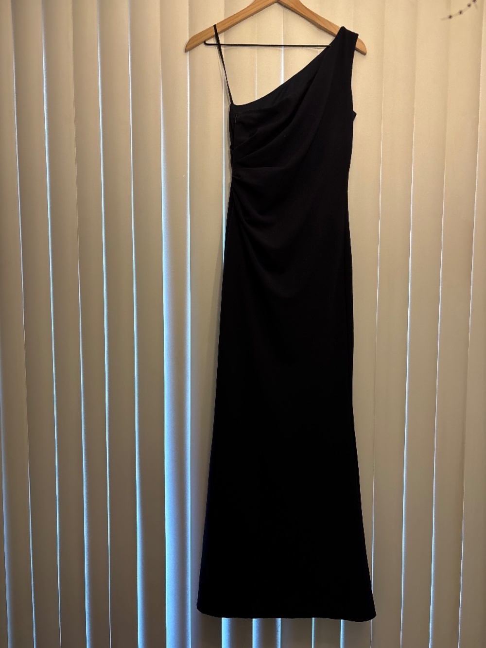 Katie May Los Angeles navy satin one-shoulder gown size 4 from BHLDN